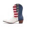 Pointed Toe Chunky Heels Western Cowboy Style USA Flag Denim Rivet Decorated Boots