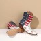 Pointed Toe Chunky Heels Western Cowboy Style USA Flag Denim Rivet Decorated Boots