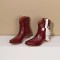 Pointed Toe Chunky Heels Western Cowboy Style Side Zipper Fringer Star Nail Decor Boots - Red