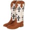 Round Toe Knee Highs Cross Decorated Flat Western Cowboy Boots - Auburn