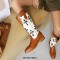 Round Toe Knee Highs Cross Decorated Flat Western Cowboy Boots - Auburn