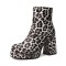 Round Toe Platforms Chunky Heels Leopard Pattern Ankle Highs Boots - Black Patent
