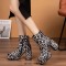 Round Toe Platforms Chunky Heels Leopard Pattern Ankle Highs Boots - Black Patent