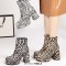 Round Toe Platforms Chunky Heels Leopard Pattern Ankle Highs Boots - Black Patent