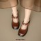 Round Toe Chunky Heels Mary Janes Buckle Straps Pumps - Brown