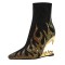 Pointed Toe Strange Leopard Teeth Heels Flame Rhinestones Beads Ankle Highs Booties - Gold
