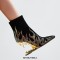 Pointed Toe Strange Leopard Teeth Heels Flame Rhinestones Beads Ankle Highs Booties - Gold