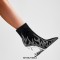 Pointed Toe Strange Leopard Teeth Heels Flame Rhinestones Beads Ankle Highs Booties - Silver