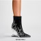 Pointed Toe Strange Leopard Teeth Heels Flame Rhinestones Beads Ankle Highs Booties - Silver