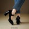 Round Toe Chunky Heels Mary Janes Buckle Straps Pumps - Black