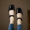 Round Toe Chunky Heels Mary Janes Buckle Straps Pumps - Black