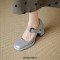 Round Toe Chunky Heels Mary Janes Buckle Straps Pumps - Gray