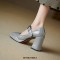 Round Toe Chunky Heels Mary Janes Buckle Straps Pumps - Gray