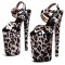 Peep Toe Stiletto Heels Leopard Print Ankle Cross Straps Platforms Sandals  - Light Pink Suede