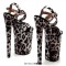 Peep Toe Stiletto Heels Leopard Print Ankle Cross Straps Platforms Sandals  - Light Pink Suede
