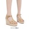 Peep Toe Hemb Rope Platforms Ankle Buckle T Straps Summer Wedges Sandals - Apricot Leather
