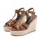 Peep Toe Hemb Rope Platforms Ankle Buckle T Straps Summer Wedges Sandals - Brown Leather