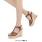 Peep Toe Hemb Rope Platforms Ankle Buckle T Straps Summer Wedges Sandals - Brown Leather