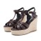 Peep Toe Hemb Rope Platforms Ankle Buckle T Straps Summer Wedges Sandals - Chocolate Leather
