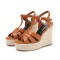 Peep Toe Hemb Rope Platforms Ankle Buckle T Straps Summer Wedges Sandals - Auburn Leather