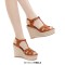 Peep Toe Hemb Rope Platforms Ankle Buckle T Straps Summer Wedges Sandals - Auburn Leather