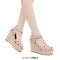 Peep Toe Hemb Rope Platforms Ankle Buckle T Straps Summer Wedges Sandals - Pink Leather