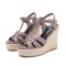 Peep Toe Hemb Rope Platforms Ankle Buckle T Straps Summer Wedges Sandals - Taro Leather