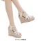 Peep Toe Hemb Rope Platforms Ankle Buckle T Straps Summer Wedges Sandals - White Leather