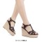 Peep Toe Hemb Rope Platforms Ankle Buckle T Straps Summer Wedges Sandals - Chocolate Leather