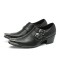 Metal Pointed Toe Flame Skull Buckle Straps Gothic Punk Chunky Heels Leather Loafers - Black