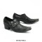Metal Pointed Toe Flame Skull Buckle Straps Gothic Punk Chunky Heels Leather Loafers - Black