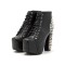 Round Toe Chunky Spike Heels Lace Up Rivets Platforms Ankle Highs Punk Gothic Boots - Black