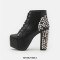 Round Toe Chunky Spike Heels Lace Up Rivets Platforms Ankle Highs Punk Gothic Boots - Black