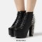 Round Toe Chunky Spike Heels Lace Up Rivets Platforms Ankle Highs Punk Gothic Boots - Black