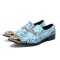 Pointed Metal Lion Toe Genuine Leather Chelsea Loafers - SkyBlue