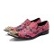 Pointed Metal Lion Toe Genuine Leather Chelsea Loafers - Red