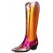 Pointed Toe Chunky Heels Knee High Western Cowboy Boots - Gold