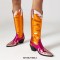 Pointed Toe Chunky Heels Knee High Western Cowboy Boots - Gold