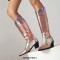 Pointed Toe Chunky Heels Knee High Western Cowboy Boots - Silver