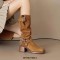 Round Toe Chunky Heels O Ring Buckle Straps Motorcycle Rider Punk Knee High Boots - Caramel