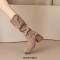 Round Toe Chunky Heels O Ring Buckle Straps Motorcycle Rider Punk Knee High Boots - Khaki