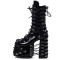 Round Toe Platforms Lace Up Chunky Heels Platforms Punk Gothic Side Zipper Boots - Black