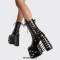 Round Toe Platforms Lace Up Chunky Heels Platforms Punk Gothic Side Zipper Boots - Black