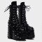 Round Toe Platforms Lace Up Chunky Heels Platforms Punk Gothic Side Zipper Boots - Black