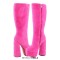 Round Toe Chunky Heels Fluffy Plush Platforms Knee Highs Side Zipper Boots - HotPink