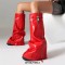 Round Toe Turned-over Edge Knee Highs Vegan Leather Platforms Wedges Party Boots - Red