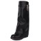 Round Toe Turned-over Edge Knee Highs Vegan Leather Platforms Wedges Boots - Black