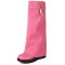 Round Toe Turned-over Edge Knee Highs Vegan Leather Platforms Wedges Boots - Pink