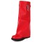 Round Toe Turned-over Edge Knee Highs Vegan Leather Platforms Wedges Boots - Red