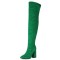 Pointed Toe Chunky Heels Over The Knees Flock Suede Booties - Green